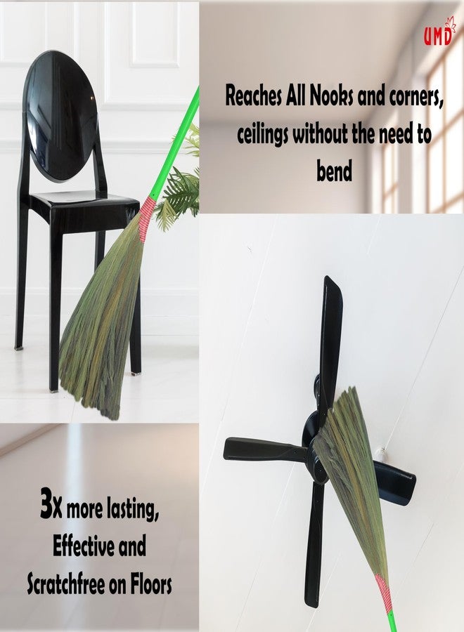 UMD First Grade Brooms | Zero Dust Natural Grass | Jadhu for Floor and Ceiling Cleaning |Long Handle for Cleaning, Housework, Home Use Without Backpain (1) (1) - Image 4